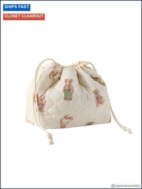 Cotton Quilted Drawstring Makeup Bag with Canvas Lining, Travel Toiletry Bag